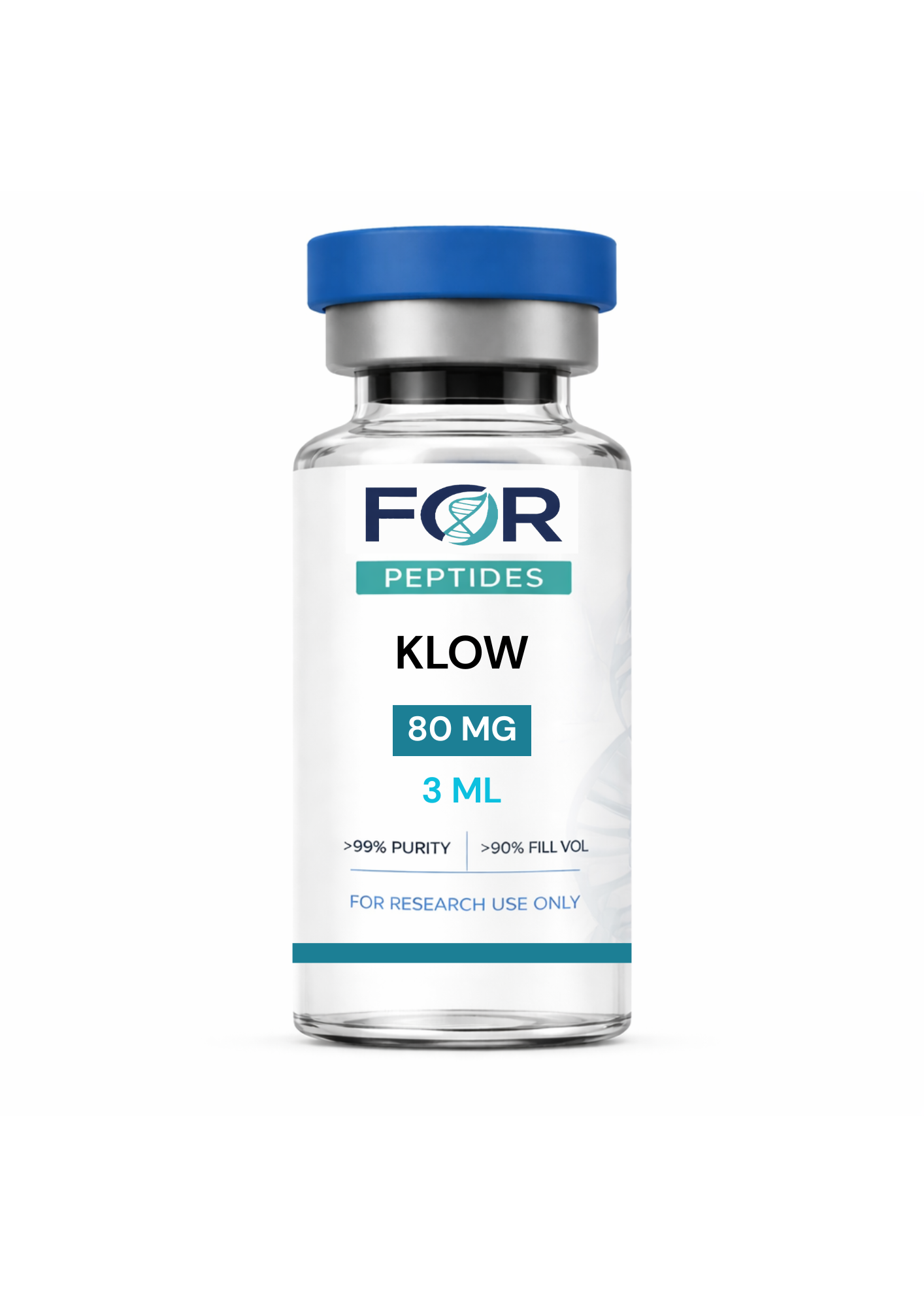 KLOW research peptide vial — >99% HPLC purity, 3rd-party tested, ForPeptides USA